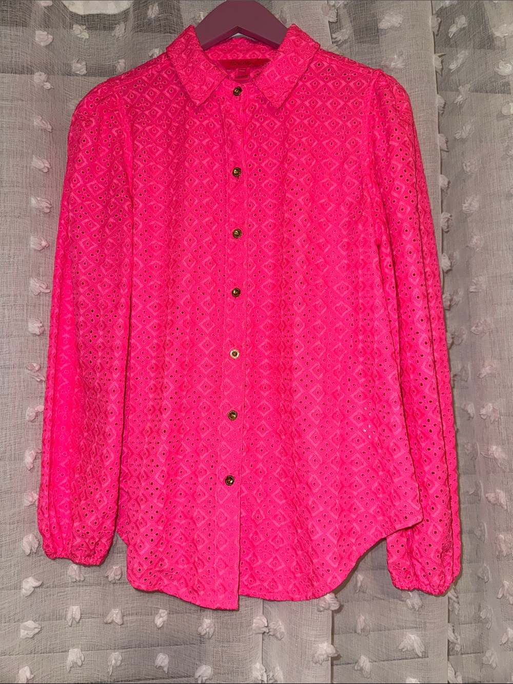 Lilly Pulitzer Sea Breeze Eyelet Button Up - Pink Isle Ditsy Diamond Eyelet